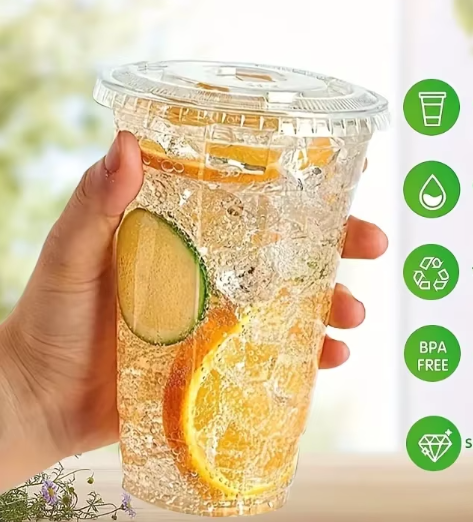Set van 50 Wegwerp Plastic Bekers met Deksels – 12/16 oz Bekers voor IJskoffie, Smoothies en Koude Drankjes
