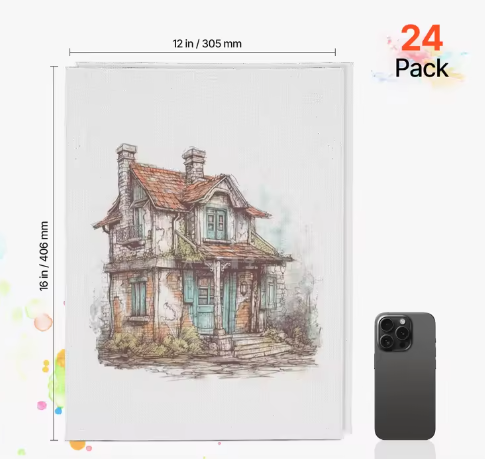 Set van 24 Canvas Schilderpanelen – Schilderdoeken voor Acryl, Olieverf en Aquarel