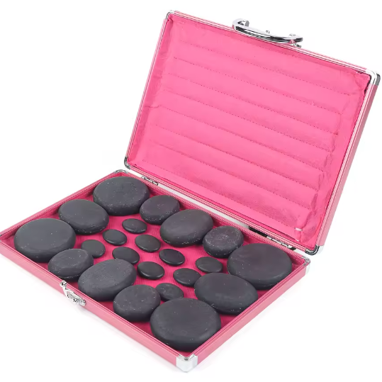 20-delige Hot Stone Massageset met Verwarmingsbox – Basalt Massagestenen voor Professionele Spa en Ontspanning
