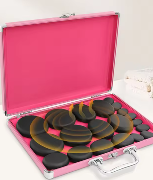 20-delige Hot Stone Massageset met Verwarmingsbox – Basalt Massagestenen voor Professionele Spa en Ontspanning