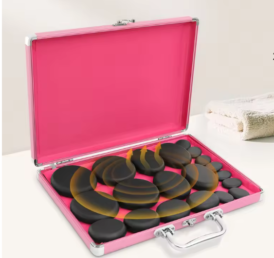 20-delige Hot Stone Massageset met Verwarmingsbox – Basalt Massagestenen voor Professionele Spa en Ontspanning