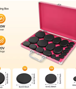 20-delige Hot Stone Massageset met Verwarmingsbox – Basalt Massagestenen voor Professionele Spa en Ontspanning