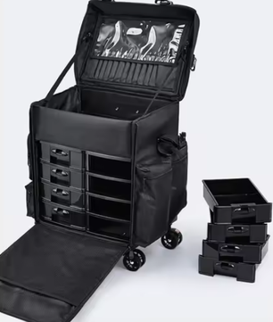 Professionele Rollende Make-up Koffer – Nylon Organizer met Wielen voor Reizen