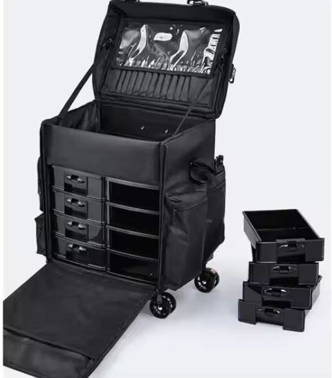 Professionele Rollende Make-up Koffer – Nylon Organizer met Wielen voor Reizen