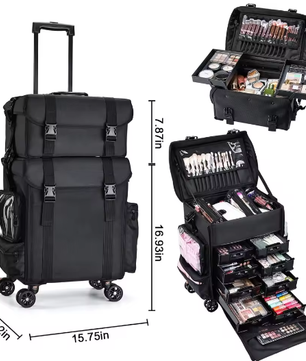 Professionele Rollende Make-up Koffer – Nylon Organizer met Wielen voor Reizen