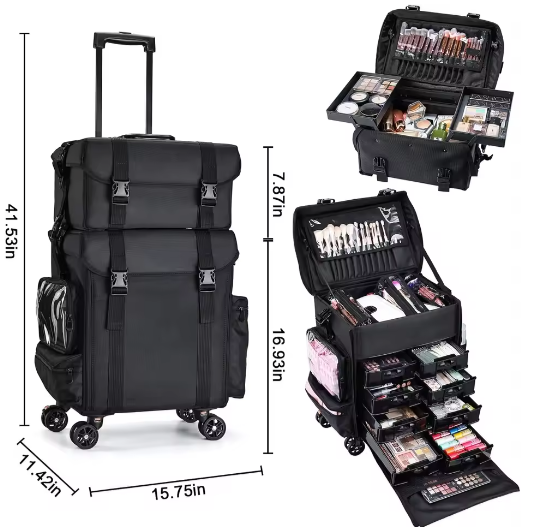 Professionele Rollende Make-up Koffer – Nylon Organizer met Wielen voor Reizen