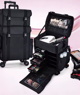 Professionele Rollende Make-up Koffer – Nylon Organizer met Wielen voor Reizen