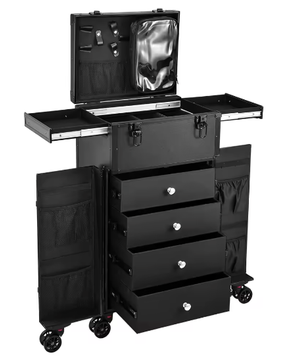 Professionele Make-up Trolley met 4 Laden – Rollende Koffer met Grote Opbergruimte