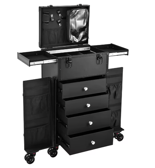 Professionele Make-up Trolley met 4 Laden – Rollende Koffer met Grote Opbergruimte