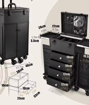Professionele Make-up Trolley met 4 Laden – Rollende Koffer met Grote Opbergruimte