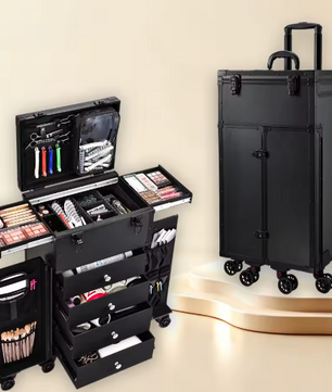 Professionele Make-up Trolley met 4 Laden – Rollende Koffer met Grote Opbergruimte
