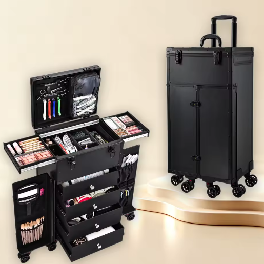 Professionele Make-up Trolley met 4 Laden – Rollende Koffer met Grote Opbergruimte