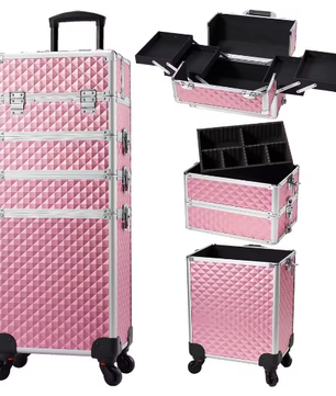 4-in-1 Rollende Make-up Trolley – Professionele Cosmetische Koffer met Grote Capaciteit en Afneembare Compartimenten