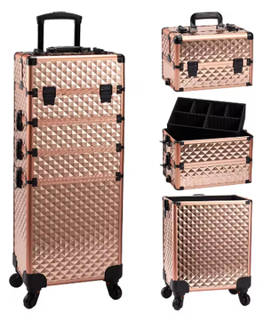 4-in-1 Rollende Make-up Trolley – Professionele Cosmetische Koffer met Grote Capaciteit en Afneembare Compartimenten
