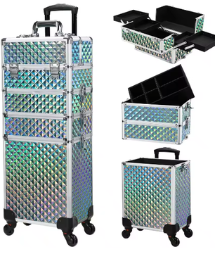 4-in-1 Rollende Make-up Trolley – Professionele Cosmetische Koffer met Grote Capaciteit en Afneembare Compartimenten