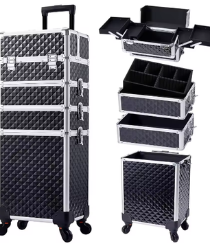 4-in-1 Rollende Make-up Trolley – Professionele Cosmetische Koffer met Grote Capaciteit en Afneembare Compartimenten