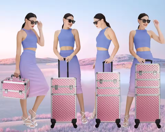 4-in-1 Rollende Make-up Trolley – Professionele Cosmetische Koffer met Grote Capaciteit en Afneembare Compartimenten
