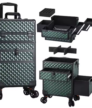 Professionele Make-up Trolley met Wielen – Afsluitbare Cosmetische Koffer met Laden