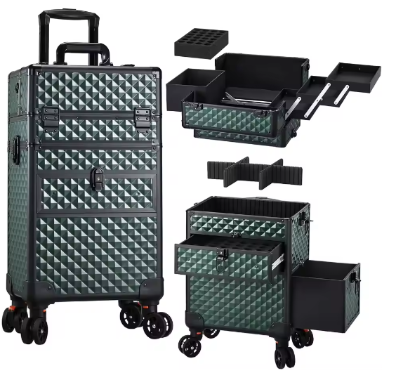 Professionele Make-up Trolley met Wielen – Afsluitbare Cosmetische Koffer met Laden