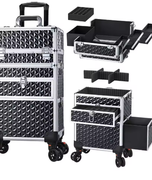 Professionele Make-up Trolley met Wielen – Afsluitbare Cosmetische Koffer met Laden