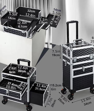 Professionele Make-up Trolley met Wielen – Afsluitbare Cosmetische Koffer met Laden
