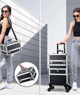 Professionele Make-up Trolley met Wielen – Afsluitbare Cosmetische Koffer met Laden
