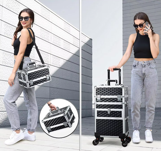 Professionele Make-up Trolley met Wielen – Afsluitbare Cosmetische Koffer met Laden
