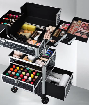 Professionele Make-up Trolley met Wielen – Afsluitbare Cosmetische Koffer met Laden