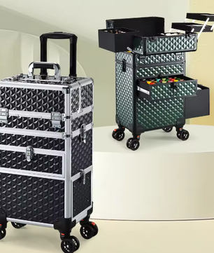Professionele Make-up Trolley met Wielen – Afsluitbare Cosmetische Koffer met Laden