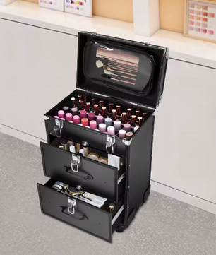 Rollende Make-up Koffer met 3 Laden – Professionele Beauty Trolley met Wielen