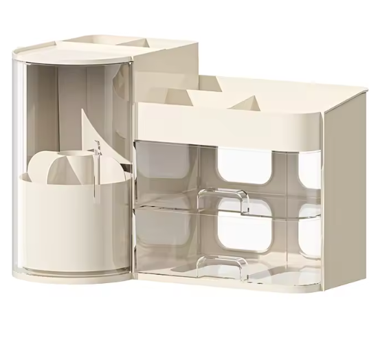 Roterende Make-up Organizer met Laden – Borstelhouder en Cosmetica Opbergdoos