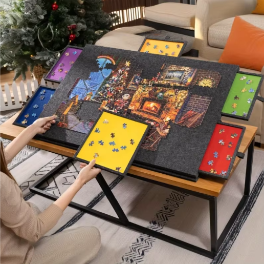 Opvouwbaar Vilten Puzzelbord met Beugel – Draagbare Puzzeltafel met Opbergfunctie