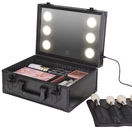 Make-up Reiskoffer met LED Spiegel – Waterdichte Organizer met Verstelbare Verdelers