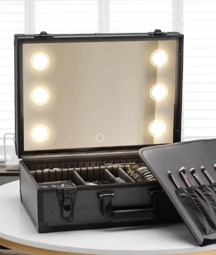 Make-up Reiskoffer met LED Spiegel – Waterdichte Organizer met Verstelbare Verdelers