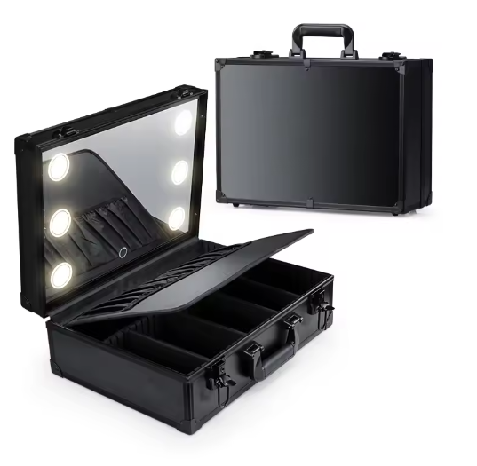 Make-up Reiskoffer met LED Spiegel – Waterdichte Organizer met Verstelbare Verdelers