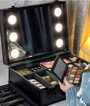 Make-up Reiskoffer met LED Spiegel – Waterdichte Organizer met Verstelbare Verdelers