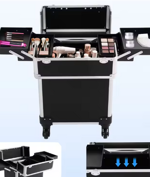 Professionele Rollende Make-up Reiskoffer – Cosmetische Trolley met Wielen en Sleutels, Grote Capaciteit