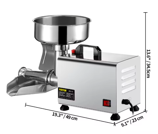 Elektrische Tomatenzeef 370W – Commerciële RVS Sausmaker met Hoge Capaciteit