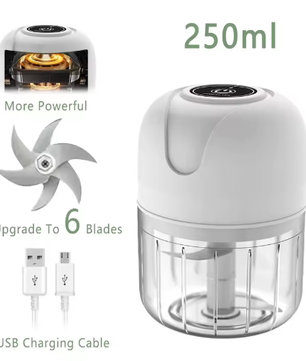 USB Draadloze Elektrische Knoflookstamper 250 ml – Compacte Groentehakker met 6 Messen