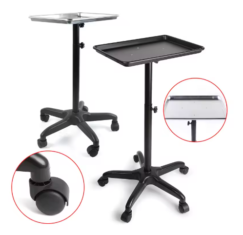 Kappers Trolley met Verstelbare Hoogte – Rollende Salonwagen met Aluminium Dienblad