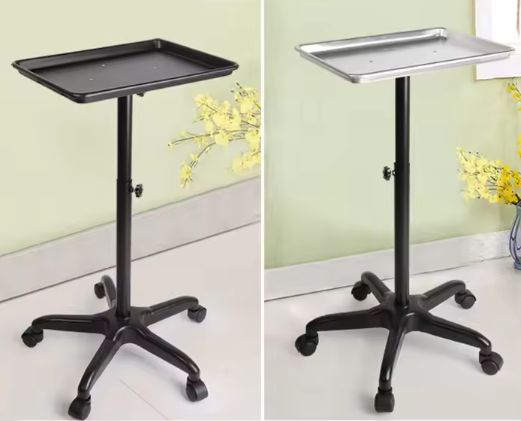 Kappers Trolley met Verstelbare Hoogte – Rollende Salonwagen met Aluminium Dienblad