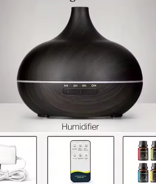 Aroma Diffuser met Houtlook en Afstandsbediening – Ultrasone Luchtbevochtiger met LED Licht