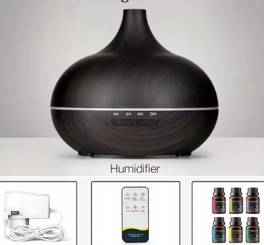 Aroma Diffuser met Houtlook en Afstandsbediening – Ultrasone Luchtbevochtiger met LED Licht