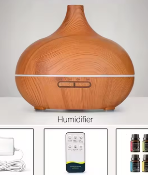 Aroma Diffuser met Houtlook en Afstandsbediening – Ultrasone Luchtbevochtiger met LED Licht