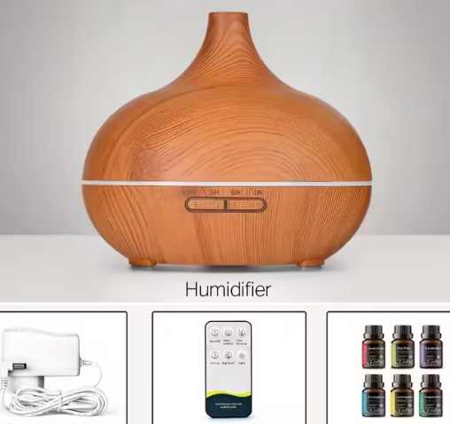Aroma Diffuser met Houtlook en Afstandsbediening – Ultrasone Luchtbevochtiger met LED Licht