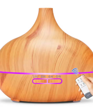 Aroma Diffuser met Houtlook en Afstandsbediening – Ultrasone Luchtbevochtiger met LED Licht