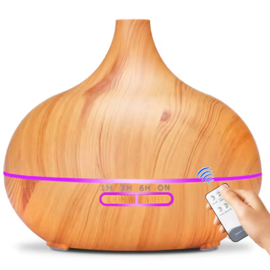 Aroma Diffuser met Houtlook en Afstandsbediening – Ultrasone Luchtbevochtiger met LED Licht