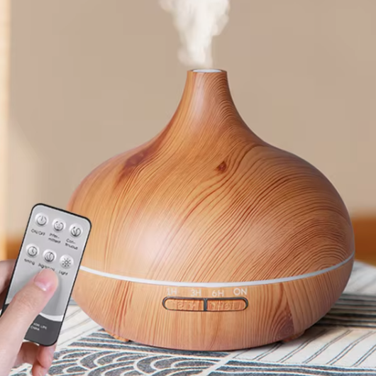 500ml Aroma Diffuser met Houtlook en Afstandsbediening – Ultrasone Luchtbevochtiger met LED Licht