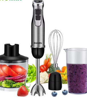 4-in-1 Staafmixer 1200W met Hakmolen en Garde – Krachtig en Multifunctioneel