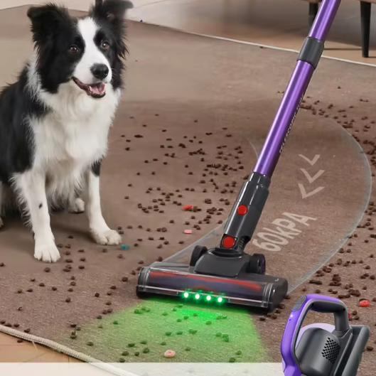 Draadloze Stofzuiger 500W – 60 kPa Zuigkracht, 60 Min Werktijd en 3 Reinigingsmodi